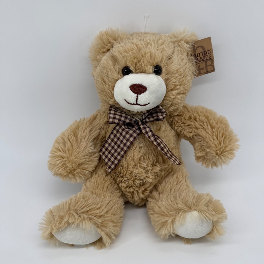 Burton + BURTON Beige Plush Teddy Bear 10in Sitting Brown Plaid Bow 9727523C NEW